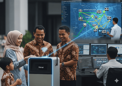 02. Tempat sampah pintar dengan sensor yang menunjukkan tingkat pengisiannya