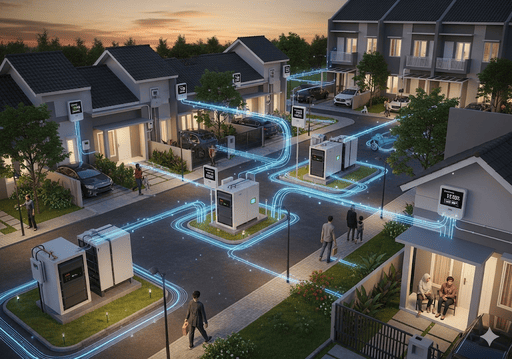 03. Jaringan kompleks meteran pintar dan unit penyimpanan energi di seluruh area perumahan